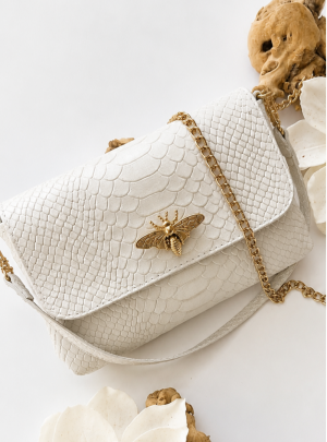 Sac Débora blanc – Sac bandoulière effet python & abeille dorée